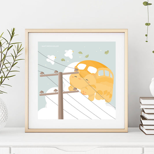 Schoolbus Cat Art Print (5 x 5)