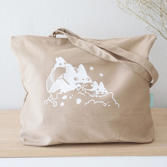 Coffee Neighbor Pals Canvas Zipped Tote Bag